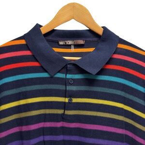 Mr. Turk Mens Sz 2XL Knit Polo S/S Shirt Navy Blue Multicolor Striped Cotton euc